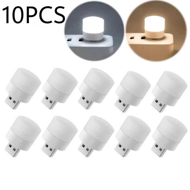 1/10Pcs Mini USB Night Light Eye Protection Book Reading Light USB Plug Computer Mobile Power Charging LED Night Lamp Warm White