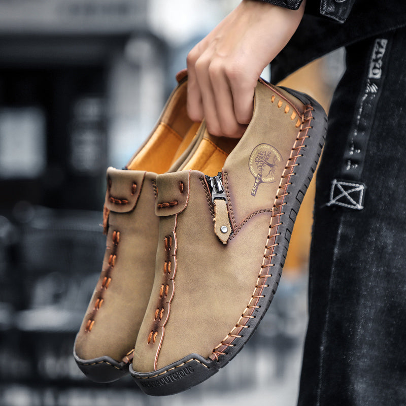 Men'S Vintage Loafers - Handmade Synthetic Shoes with Zipper Closure, Round Toe & Rubber Sole, Brown & Black Design for Casual & Formal Wear, Formal Footwear, Durable Footwear