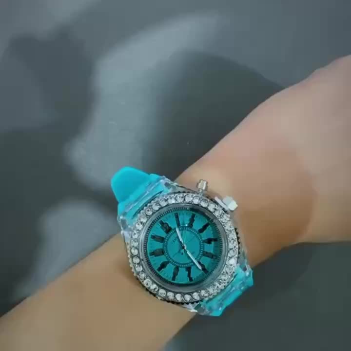 Luminous Watch Rhinestone LED Flash Couple Silicone For Women Unisex Round Quartz Sports Watch