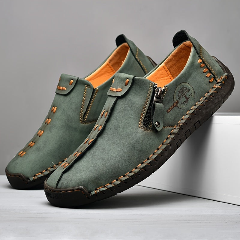 Men'S Vintage Loafers - Handmade Synthetic Shoes with Zipper Closure, Round Toe & Rubber Sole, Brown & Black Design for Casual & Formal Wear, Formal Footwear, Durable Footwear