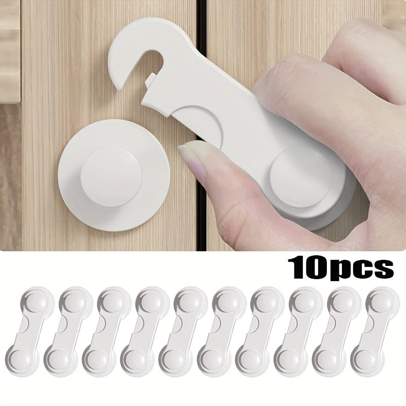 [10pcs Safety Locks for Cabinets] 10pcs Youngsters Safety Locks - Durable ABS Plastic, Phthalate-Free, White - Easy Install for Cabinets, Drawers & Fridges - Hand Pinch Protection, 3.54"x1.18