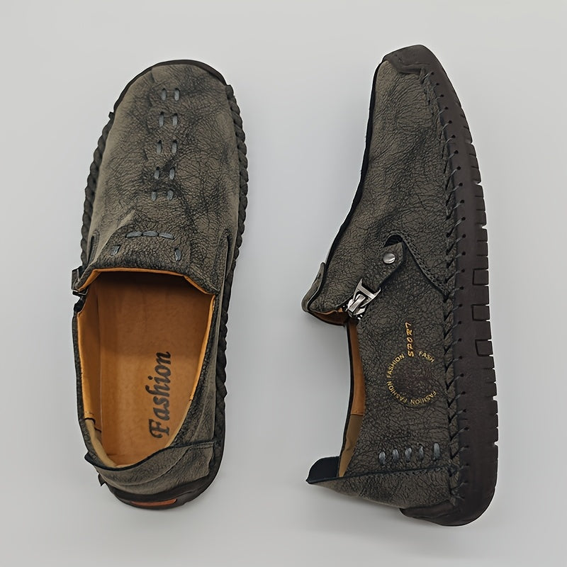 Men'S Vintage Loafers - Handmade Synthetic Shoes with Zipper Closure, Round Toe & Rubber Sole, Brown & Black Design for Casual & Formal Wear, Formal Footwear, Durable Footwear