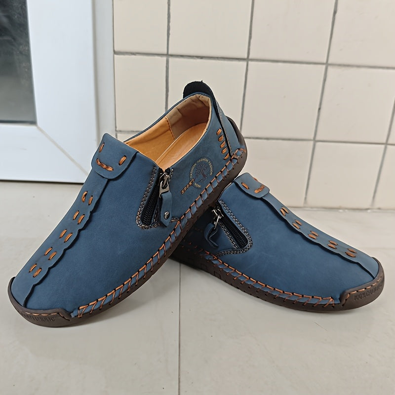 Men'S Vintage Loafers - Handmade Synthetic Shoes with Zipper Closure, Round Toe & Rubber Sole, Brown & Black Design for Casual & Formal Wear, Formal Footwear, Durable Footwear