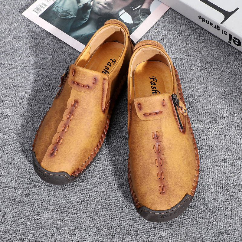 Men'S Vintage Loafers - Handmade Synthetic Shoes with Zipper Closure, Round Toe & Rubber Sole, Brown & Black Design for Casual & Formal Wear, Formal Footwear, Durable Footwear