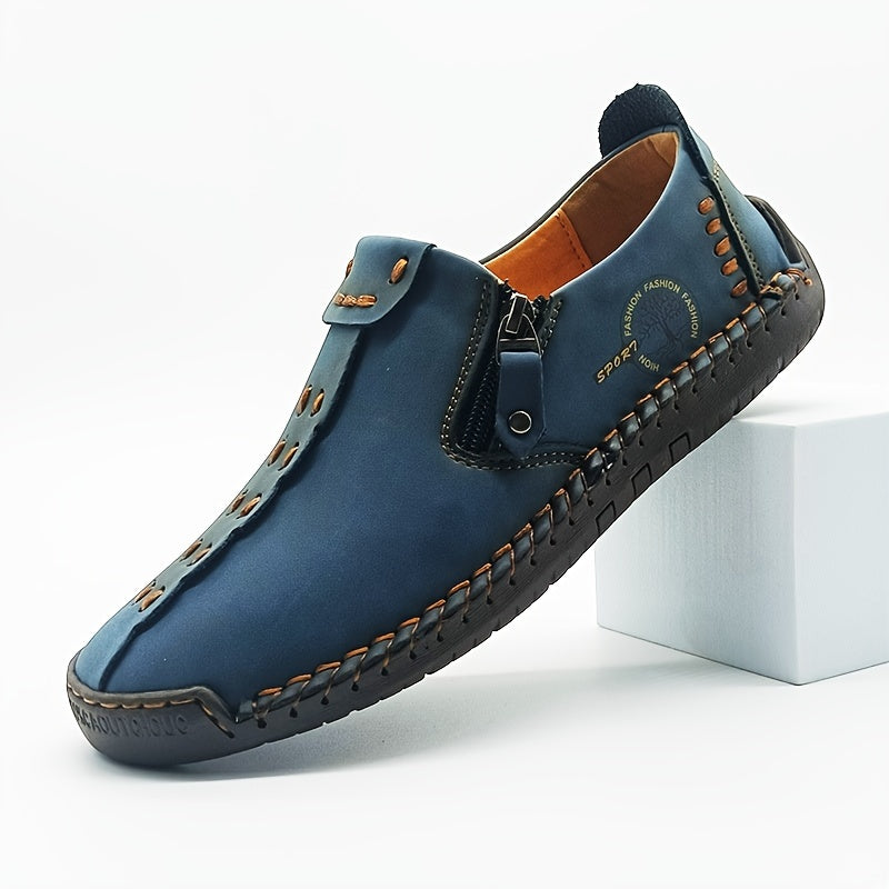Men'S Vintage Loafers - Handmade Synthetic Shoes with Zipper Closure, Round Toe & Rubber Sole, Brown & Black Design for Casual & Formal Wear, Formal Footwear, Durable Footwear