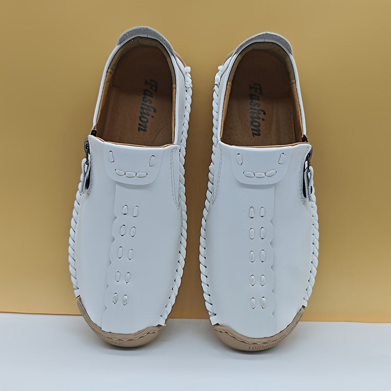 Men'S Vintage Loafers - Handmade Synthetic Shoes with Zipper Closure, Round Toe & Rubber Sole, Brown & Black Design for Casual & Formal Wear, Formal Footwear, Durable Footwear