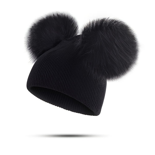 1-3 Years Old Kids' Warm Knitted Beanie Hat with Pompoms Fur Ball, Soft and Cozy for Boys and Girls