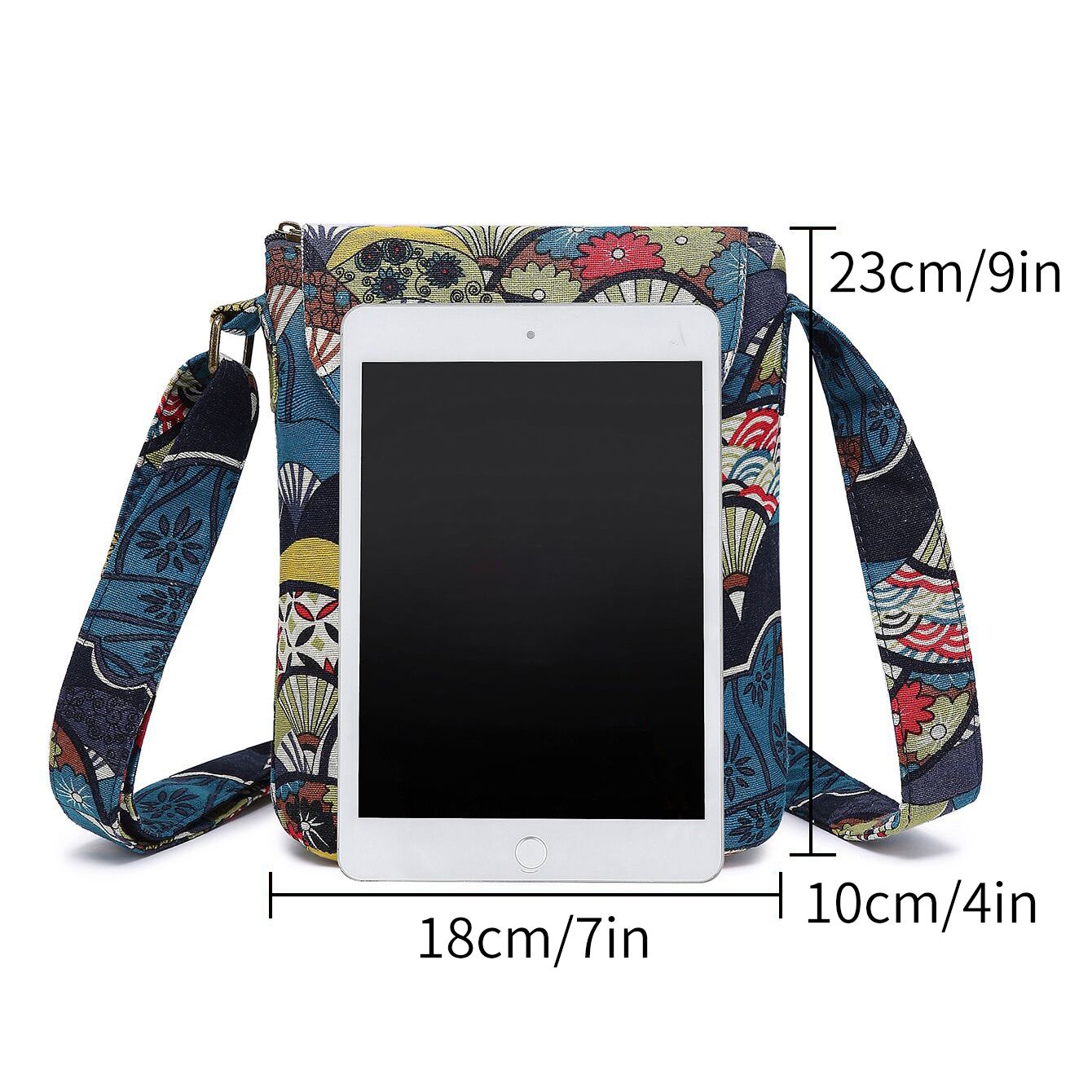 Women's Vintage Floral Canvas Crossbody - Foldable, Adjustable Strap, Zipper Closure Holiday Messenger Bag
