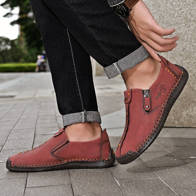 Men'S Vintage Loafers - Handmade Synthetic Shoes with Zipper Closure, Round Toe & Rubber Sole, Brown & Black Design for Casual & Formal Wear, Formal Footwear, Durable Footwear