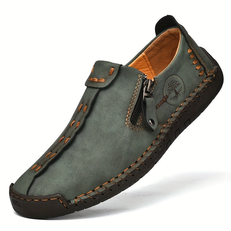Men'S Vintage Loafers - Handmade Synthetic Shoes with Zipper Closure, Round Toe & Rubber Sole, Brown & Black Design for Casual & Formal Wear, Formal Footwear, Durable Footwear