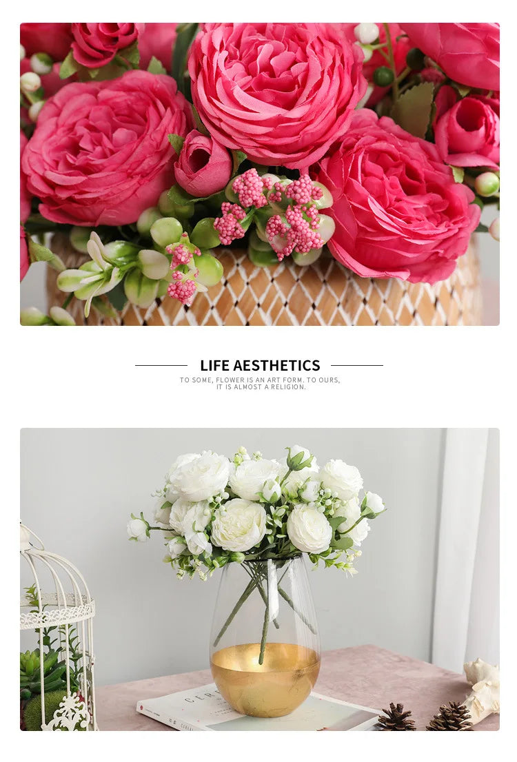 1Bundle 5 Flower Persian Peony Wedding Bouquet Artificial Flower Peony Valentine Decoration Diy Vase Home Living Room Decoration