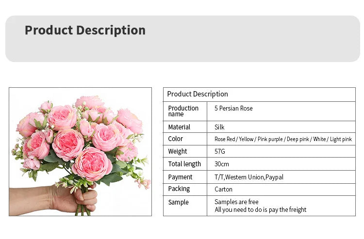 1Bundle 5 Flower Persian Peony Wedding Bouquet Artificial Flower Peony Valentine Decoration Diy Vase Home Living Room Decoration