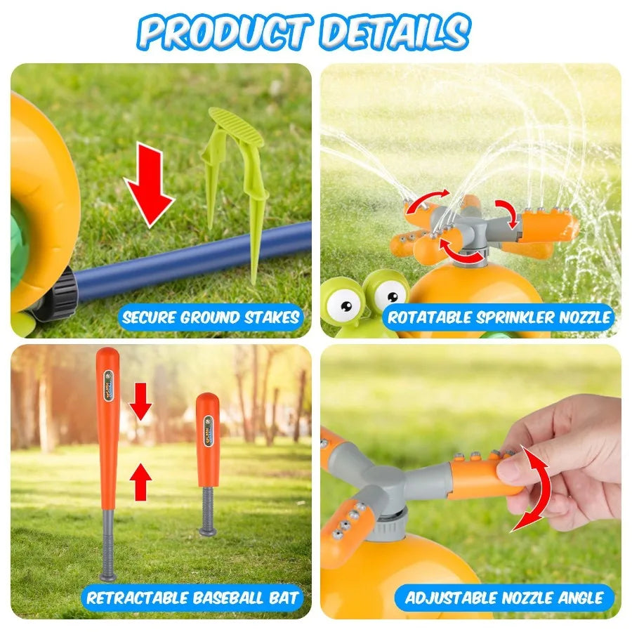 2 In 1 Snail Water Sprinkler Baseball Toy With 2 Sprinkler Nozzles 360 Rotating Spray Baseball Sprinkler Summer Water Toy For 4