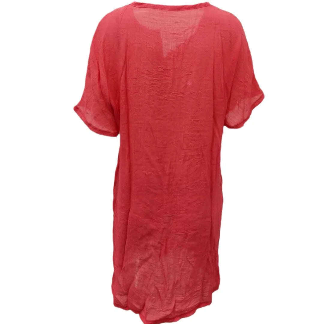 Women's shirt, multi color, multi size, medium length, loose fitting solid color, short sleeved shirt, beach sun protection for