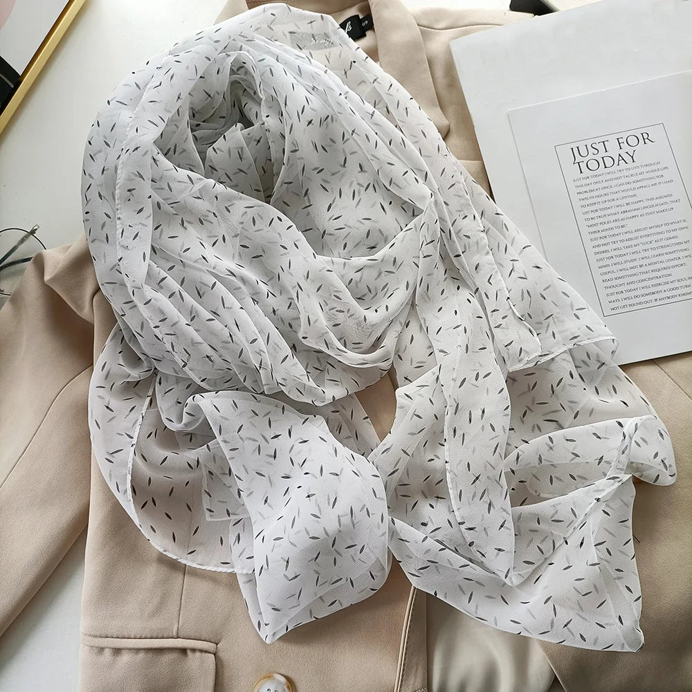 Women Foulard Elegant Bandana Chiffon Georgette Scarf Solid Rice Print Long Shawl Summer Sun Protection Thin 70*180CM