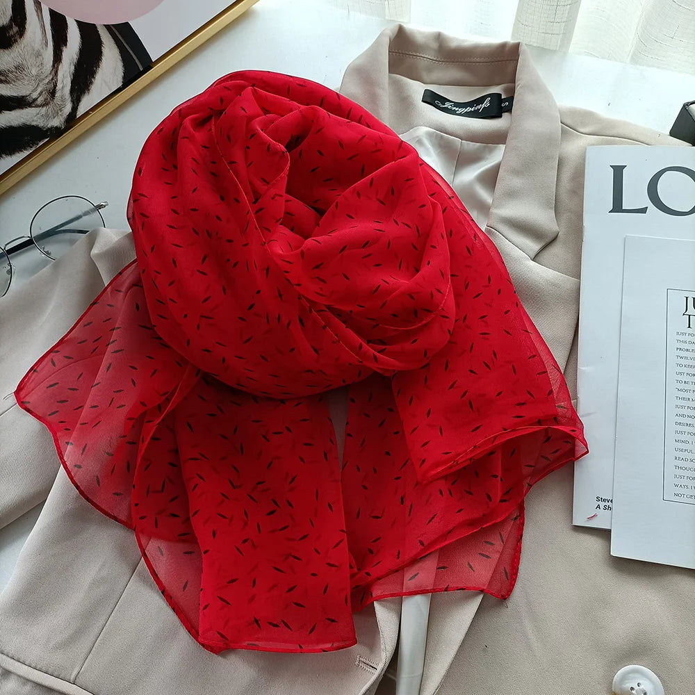 Women Foulard Elegant Bandana Chiffon Georgette Scarf Solid Rice Print Long Shawl Summer Sun Protection Thin 70*180CM