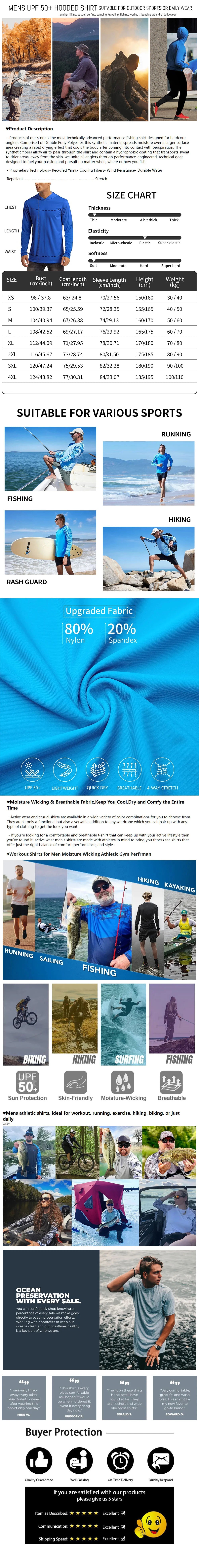 Fishing Shirt Hoodie,UPF 50+ Uv Protection Quick Dry Tops Breathable Outdoor Moisture Wicking Jersey Fishing Apparel shirt