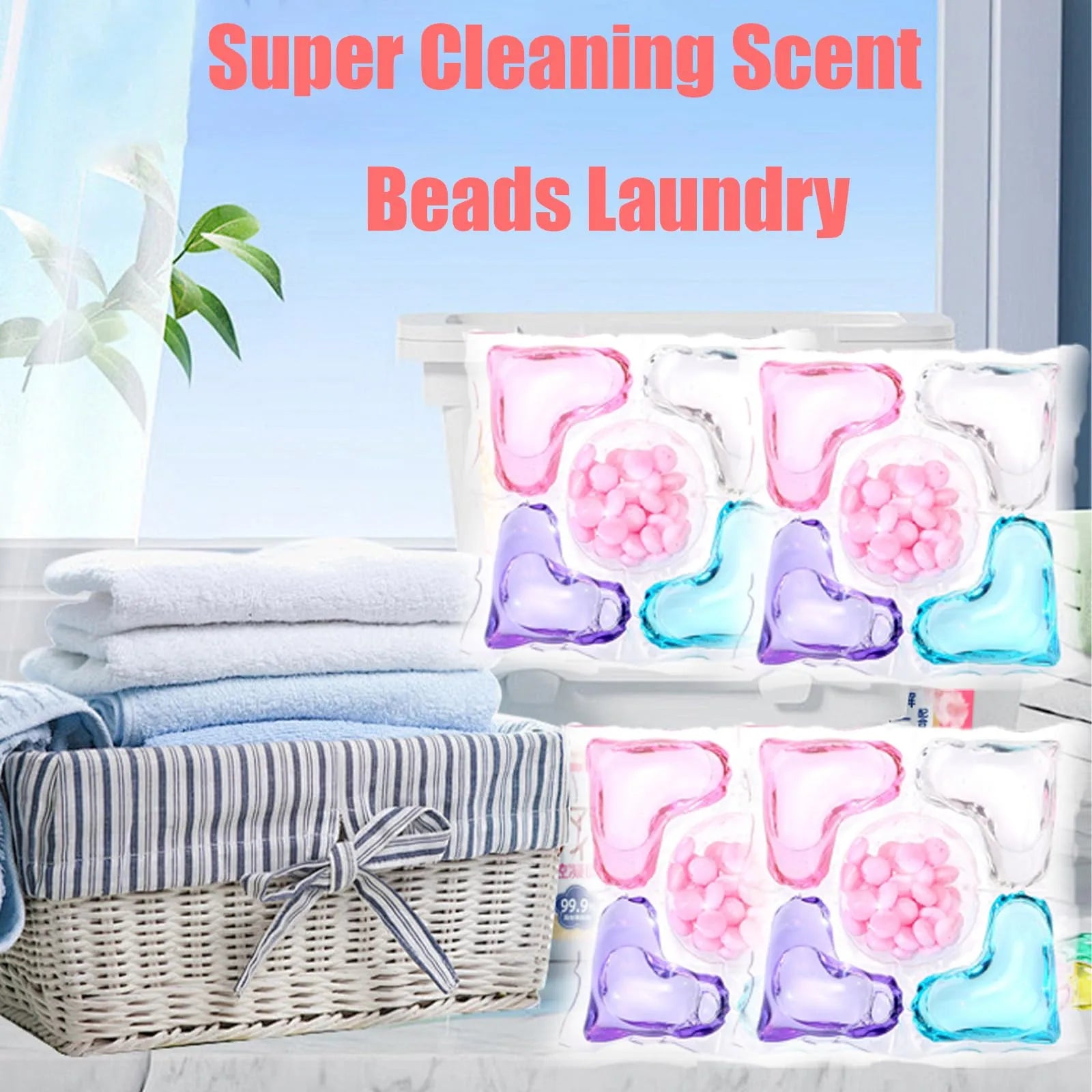 HOT 5 In 1 Laundry Beads, Super Clean Scented Laundry Beads, Long Lasting And Softener, Deep Cleaning Laundry 50 Capsules 400ml