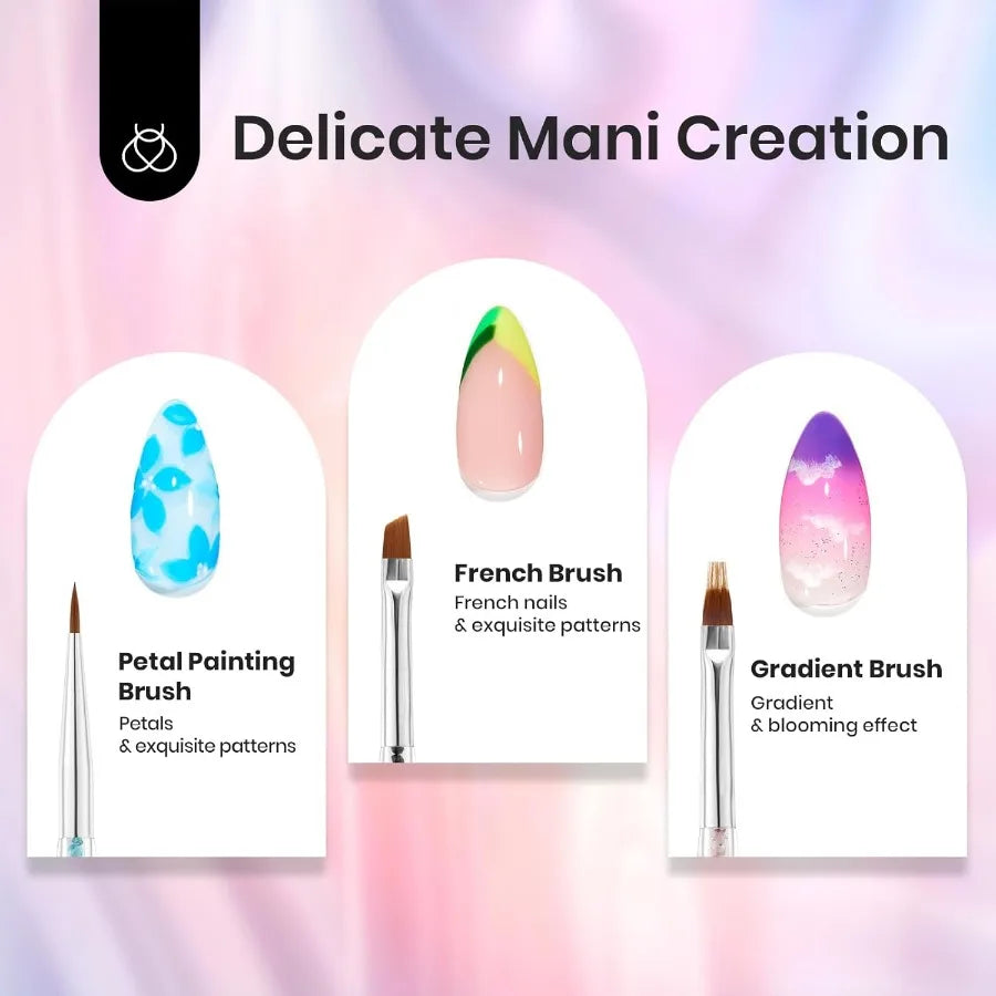 Beetles Nail Art Brushes 8pcs Doubleed Nail Art Tool Set Nail Dotting Tools Striping Nail Art Brushes for Lines Nail Drawing Pe