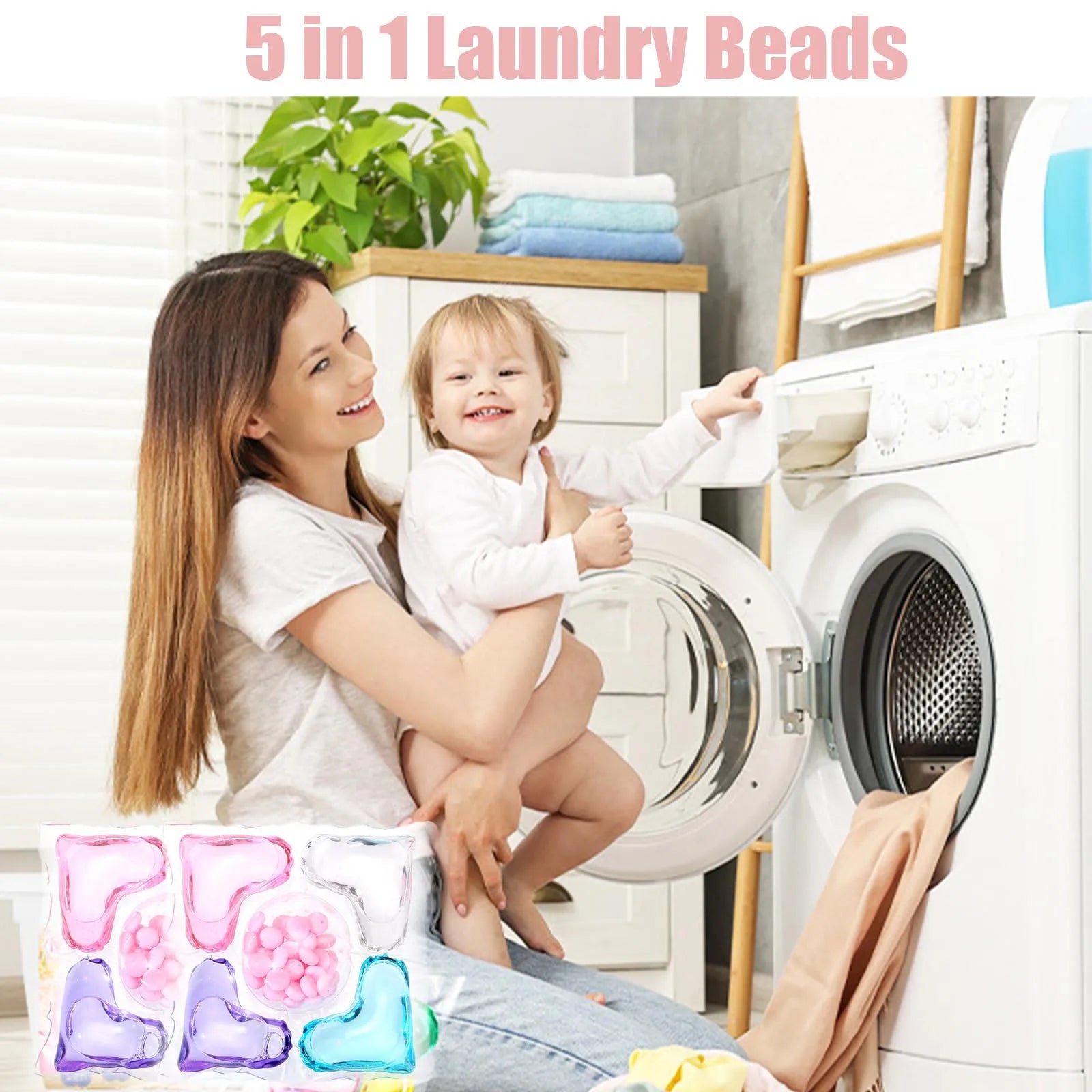 HOT 5 In 1 Laundry Beads, Super Clean Scented Laundry Beads, Long Lasting And Softener, Deep Cleaning Laundry 50 Capsules 400ml