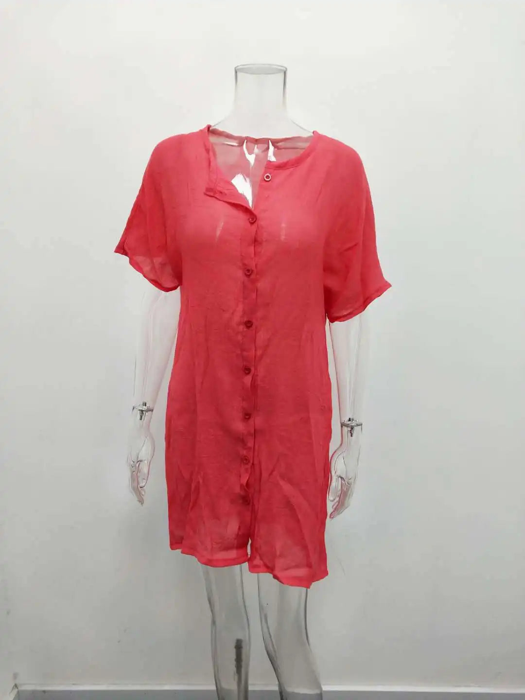 Women's shirt, multi color, multi size, medium length, loose fitting solid color, short sleeved shirt, beach sun protection for
