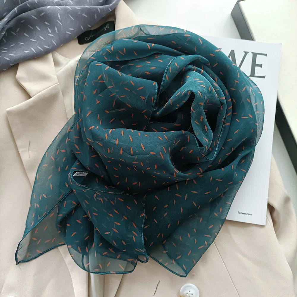Women Foulard Elegant Bandana Chiffon Georgette Scarf Solid Rice Print Long Shawl Summer Sun Protection Thin 70*180CM