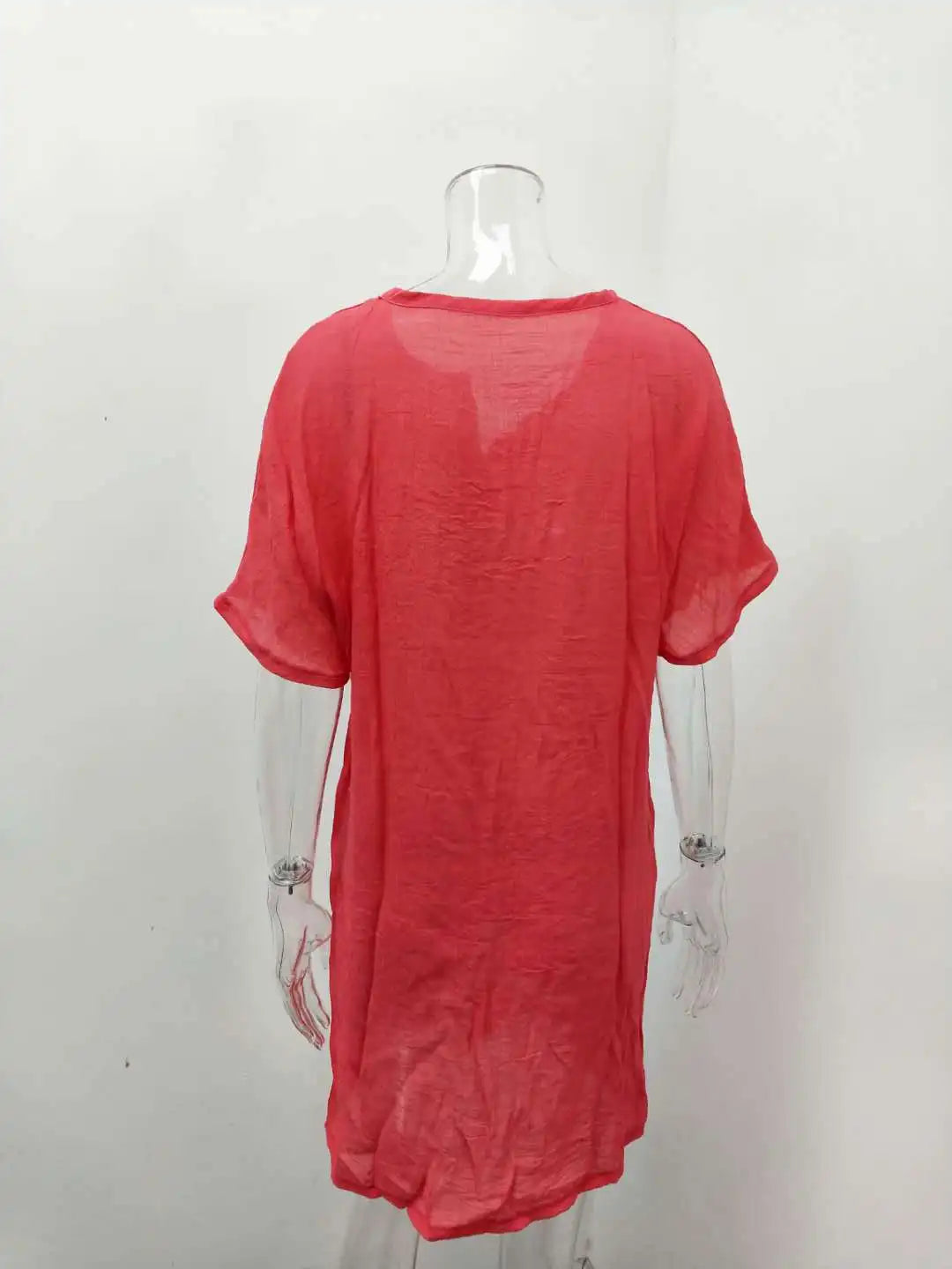 Women's shirt, multi color, multi size, medium length, loose fitting solid color, short sleeved shirt, beach sun protection for