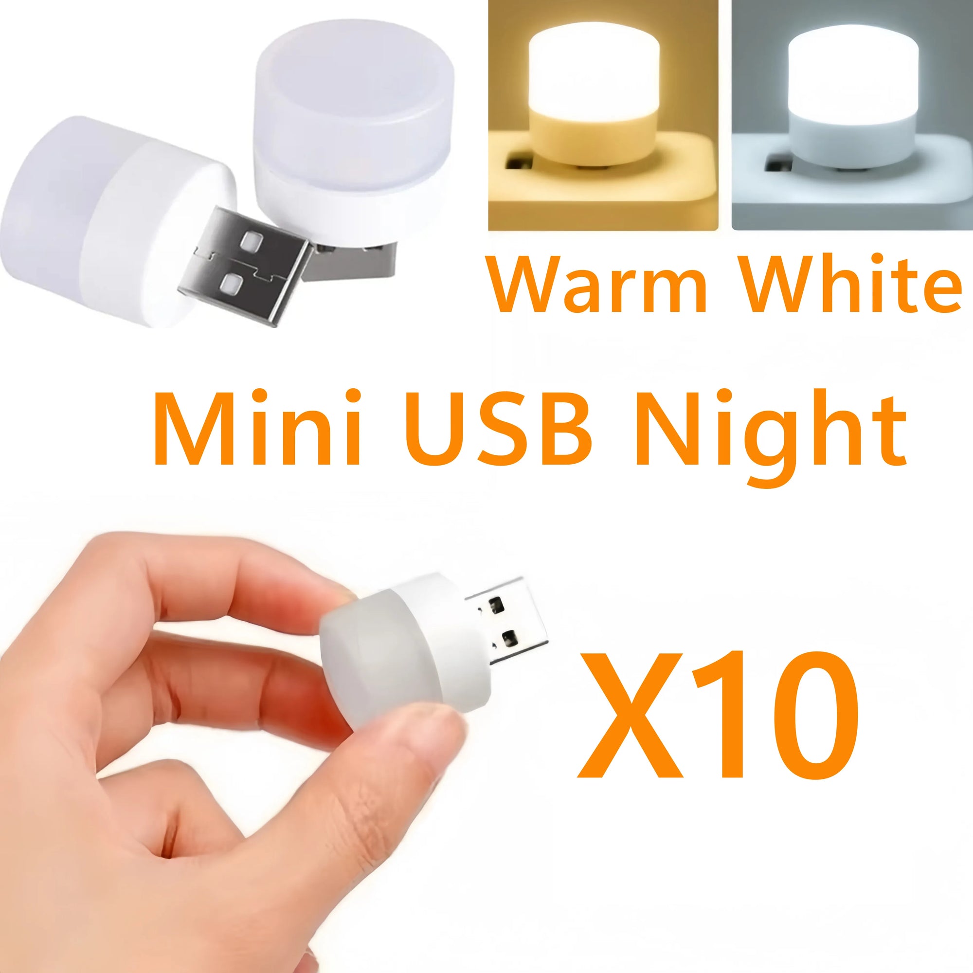 1/10Pcs Mini USB Night Light Eye Protection Book Reading Light USB Plug Computer Mobile Power Charging LED Night Lamp Warm White
