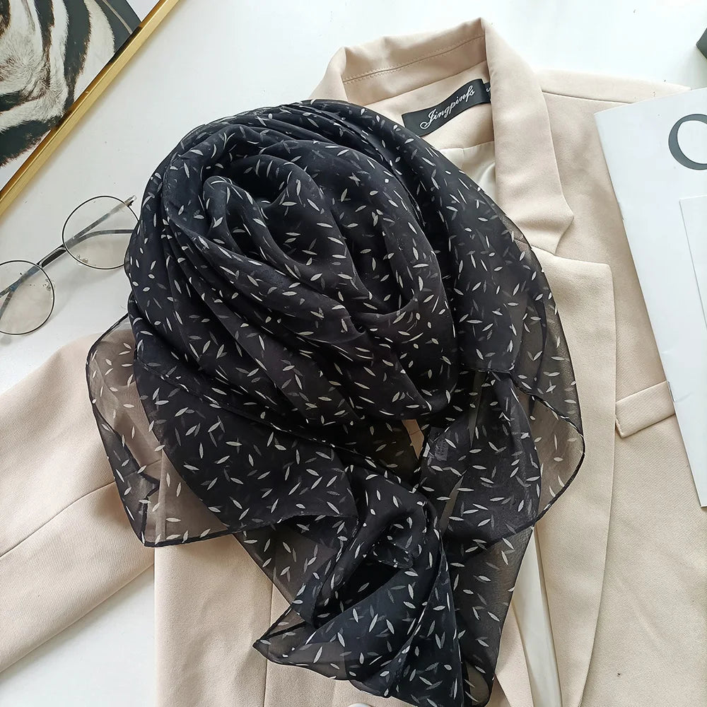 Women Foulard Elegant Bandana Chiffon Georgette Scarf Solid Rice Print Long Shawl Summer Sun Protection Thin 70*180CM
