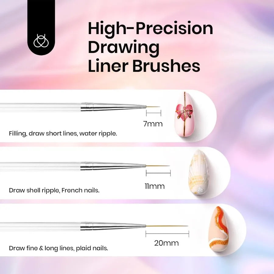 Beetles Nail Art Brushes 8pcs Doubleed Nail Art Tool Set Nail Dotting Tools Striping Nail Art Brushes for Lines Nail Drawing Pe