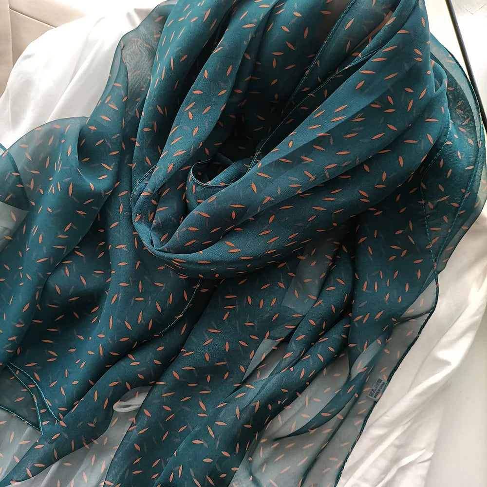 Women Foulard Elegant Bandana Chiffon Georgette Scarf Solid Rice Print Long Shawl Summer Sun Protection Thin 70*180CM