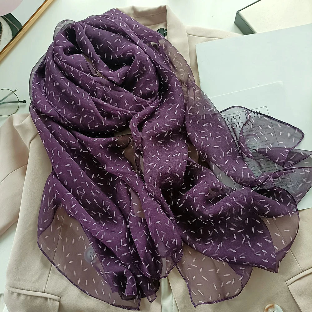 Women Foulard Elegant Bandana Chiffon Georgette Scarf Solid Rice Print Long Shawl Summer Sun Protection Thin 70*180CM