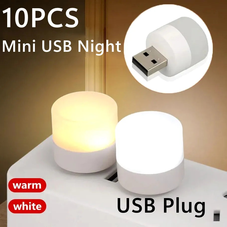 1/10Pcs Mini USB Night Light Eye Protection Book Reading Light USB Plug Computer Mobile Power Charging LED Night Lamp Warm White