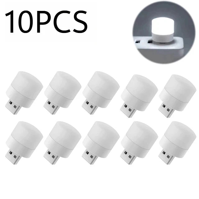 1/10Pcs Mini USB Night Light Eye Protection Book Reading Light USB Plug Computer Mobile Power Charging LED Night Lamp Warm White