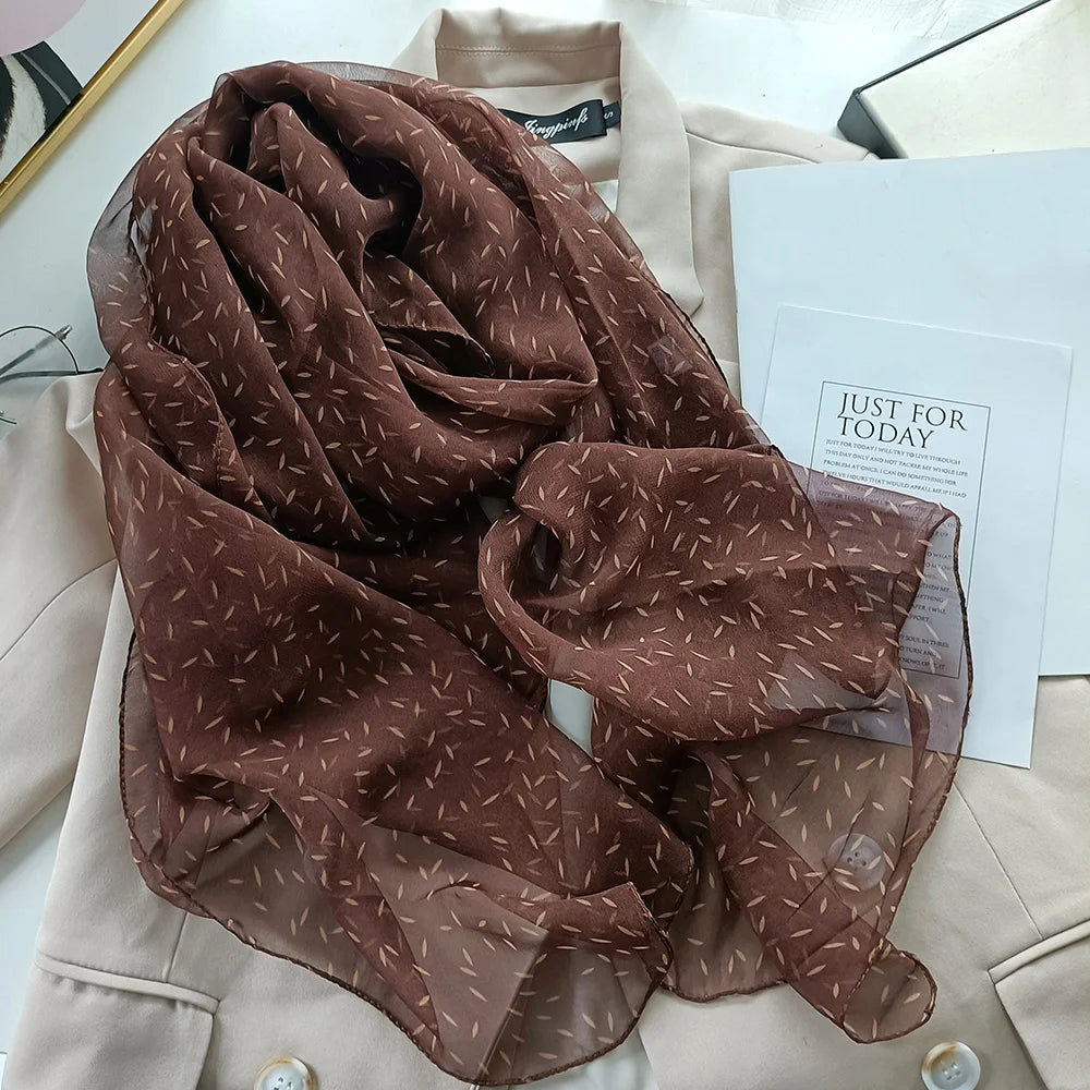 Women Foulard Elegant Bandana Chiffon Georgette Scarf Solid Rice Print Long Shawl Summer Sun Protection Thin 70*180CM