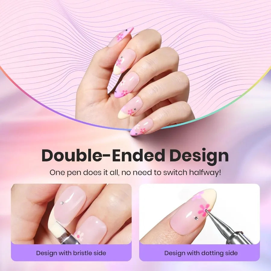 Beetles Nail Art Brushes 8pcs Doubleed Nail Art Tool Set Nail Dotting Tools Striping Nail Art Brushes for Lines Nail Drawing Pe