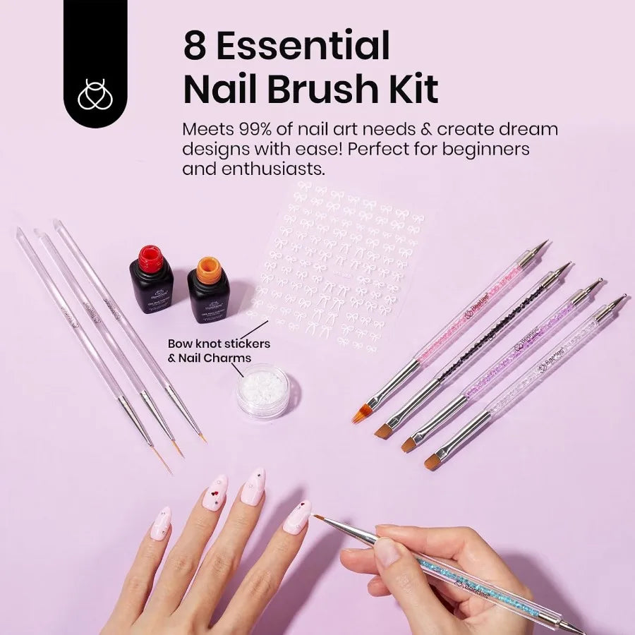 Beetles Nail Art Brushes 8pcs Doubleed Nail Art Tool Set Nail Dotting Tools Striping Nail Art Brushes for Lines Nail Drawing Pe