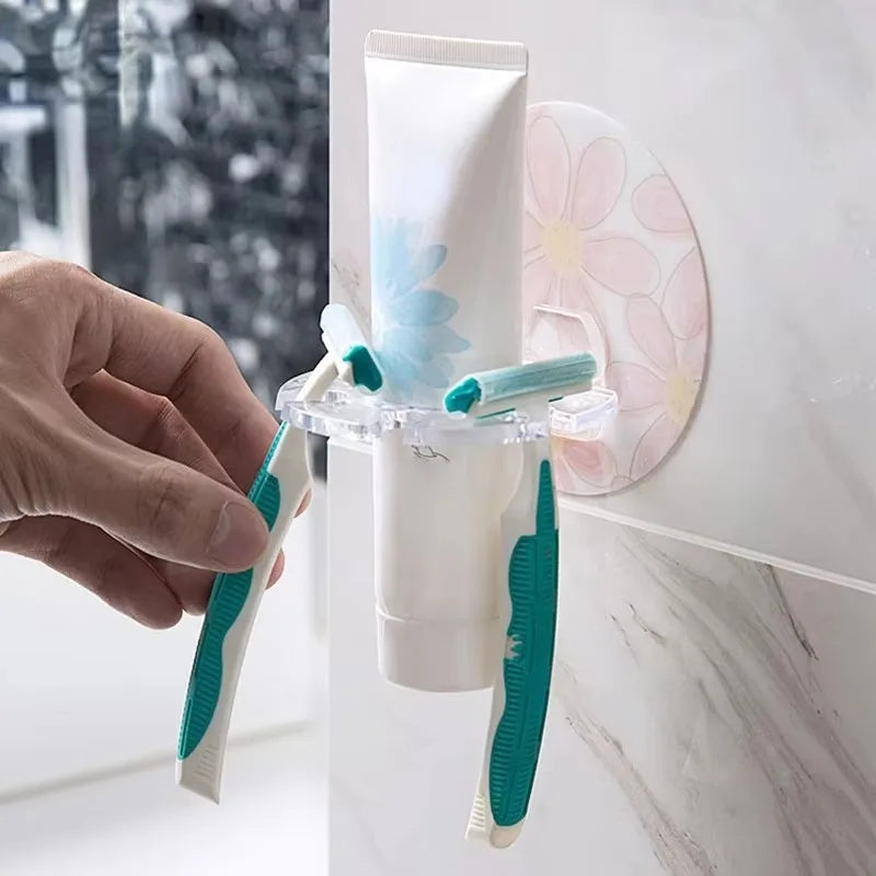Toothbrush Holder Bathroom Creative Wall Mounted Multipurpose Storage Rack Household Punch Free Toothpaste Razor Holder