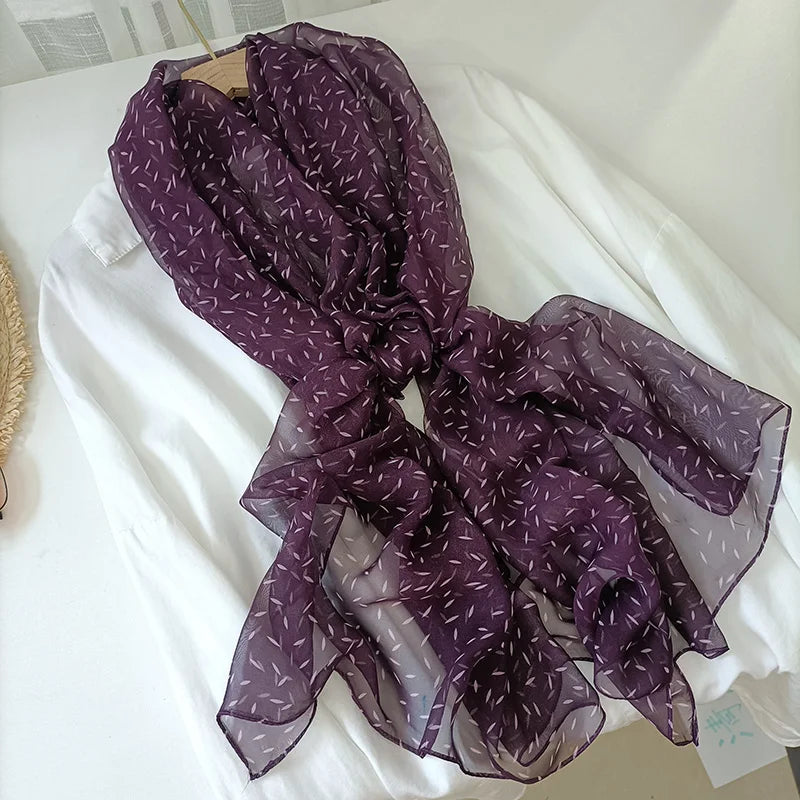 Women Foulard Elegant Bandana Chiffon Georgette Scarf Solid Rice Print Long Shawl Summer Sun Protection Thin 70*180CM