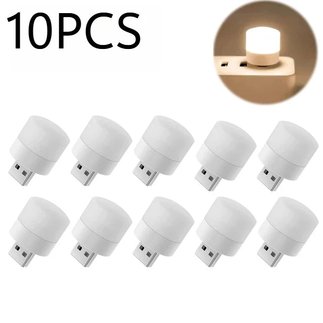 1/10Pcs Mini USB Night Light Eye Protection Book Reading Light USB Plug Computer Mobile Power Charging LED Night Lamp Warm White