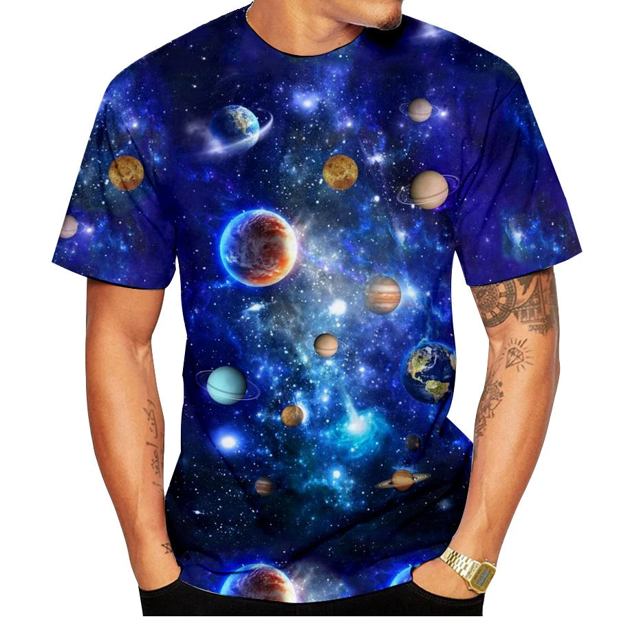 Colorful Galaxy Graphic T-Shirts Planet 3D Print Men Women Short Sleeve T Shirt Hip Hop Oversized Harajuku Tops Tee Kid Clothing