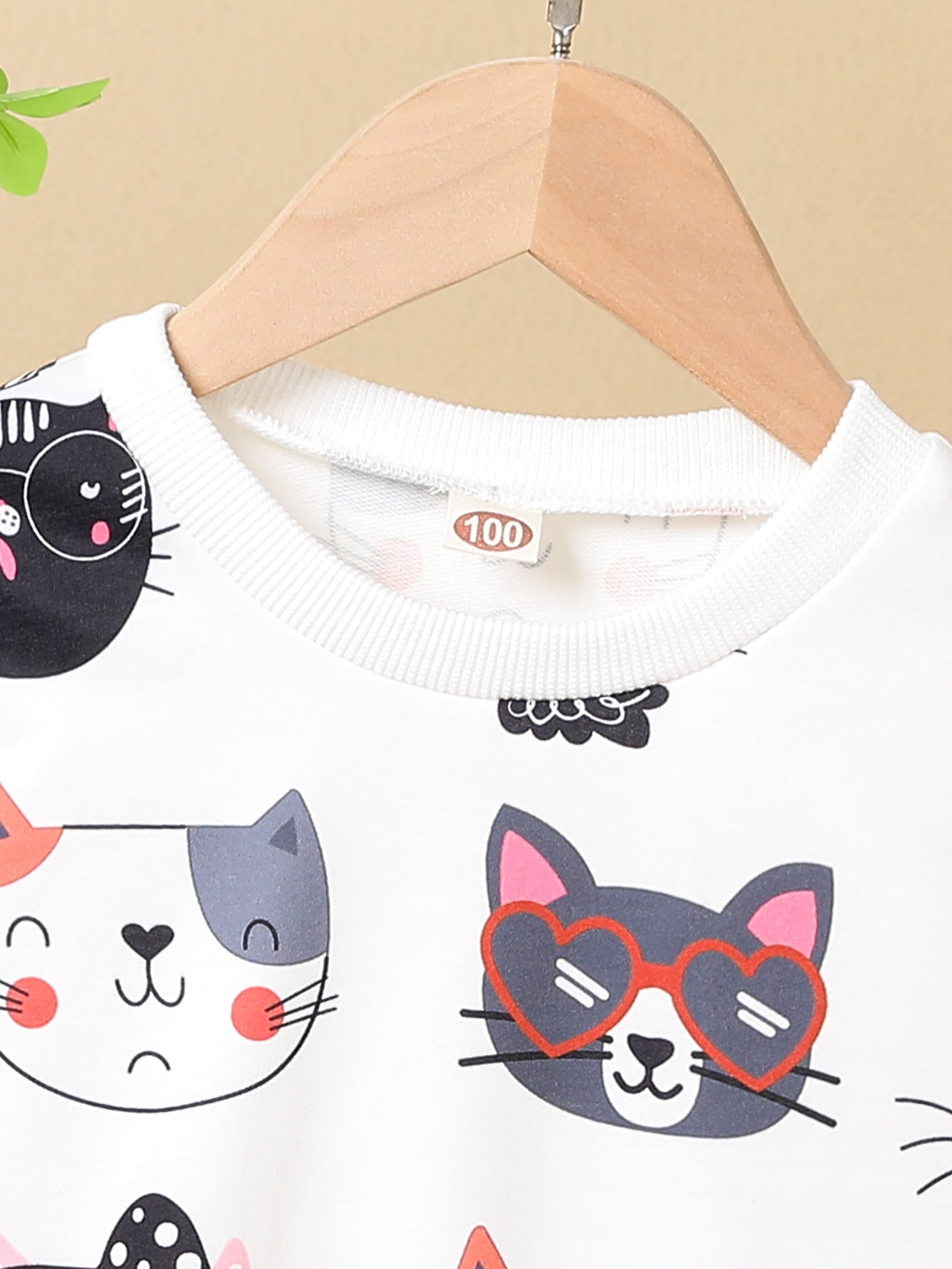 Girls Kitty Print Pullover Long Sleeve Crew Neck Sweatshirt Top Kids Fall Clothes