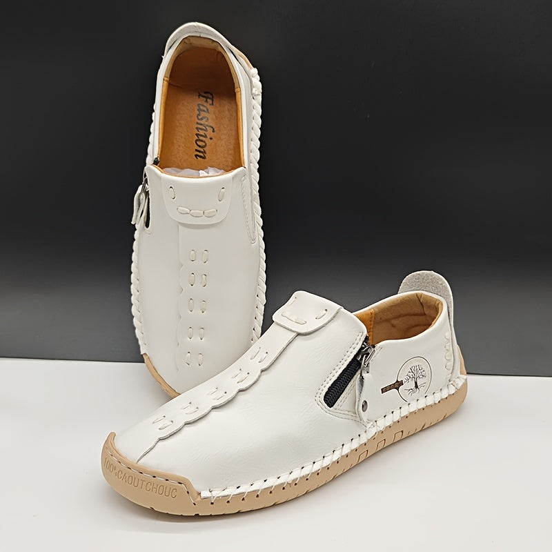 Men'S Vintage Loafers - Handmade Synthetic Shoes with Zipper Closure, Round Toe & Rubber Sole, Brown & Black Design for Casual & Formal Wear, Formal Footwear, Durable Footwear