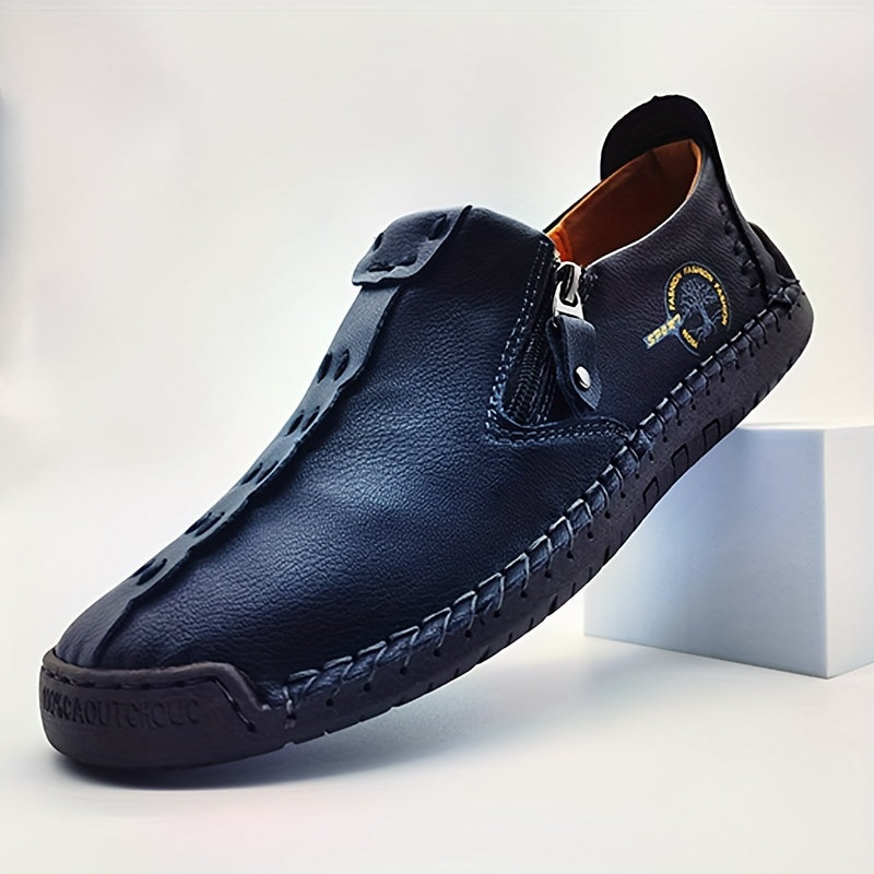 Men'S Vintage Loafers - Handmade Synthetic Shoes with Zipper Closure, Round Toe & Rubber Sole, Brown & Black Design for Casual & Formal Wear, Formal Footwear, Durable Footwear