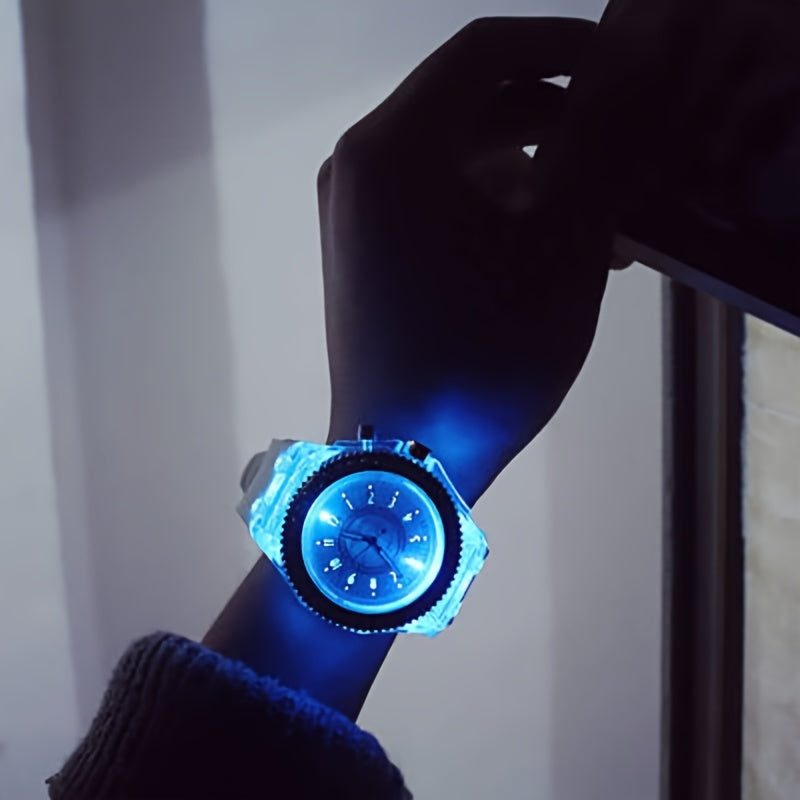 Luminous Watch Rhinestone LED Flash Couple Silicone For Women Unisex Round Quartz Sports Watch
