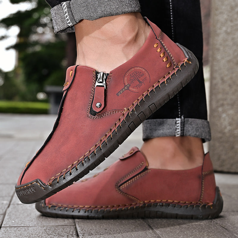 Men'S Vintage Loafers - Handmade Synthetic Shoes with Zipper Closure, Round Toe & Rubber Sole, Brown & Black Design for Casual & Formal Wear, Formal Footwear, Durable Footwear