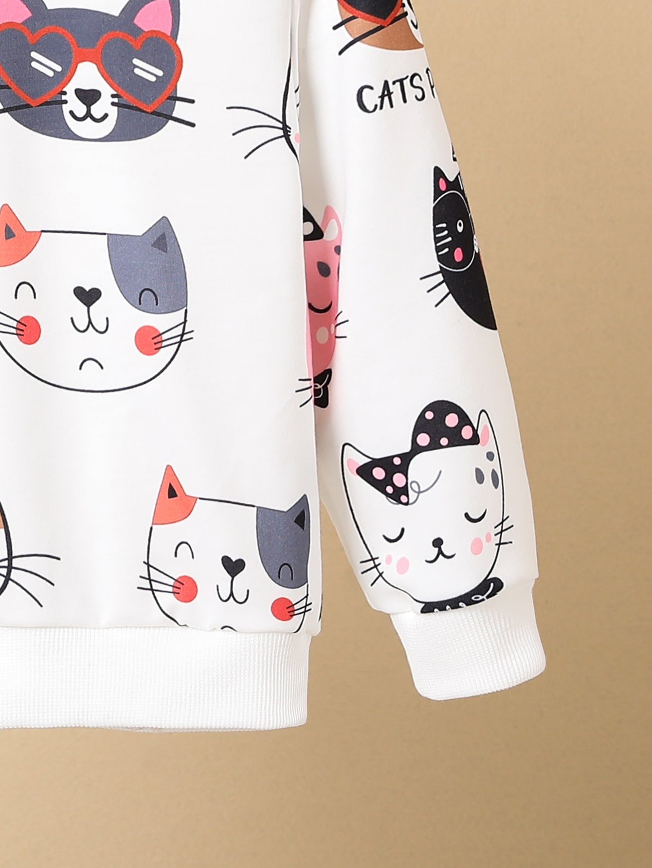 Girls Kitty Print Pullover Long Sleeve Crew Neck Sweatshirt Top Kids Fall Clothes