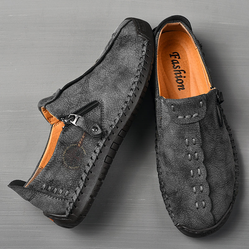 Men'S Vintage Loafers - Handmade Synthetic Shoes with Zipper Closure, Round Toe & Rubber Sole, Brown & Black Design for Casual & Formal Wear, Formal Footwear, Durable Footwear