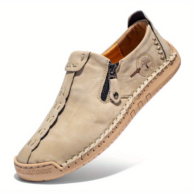 Men'S Vintage Loafers - Handmade Synthetic Shoes with Zipper Closure, Round Toe & Rubber Sole, Brown & Black Design for Casual & Formal Wear, Formal Footwear, Durable Footwear