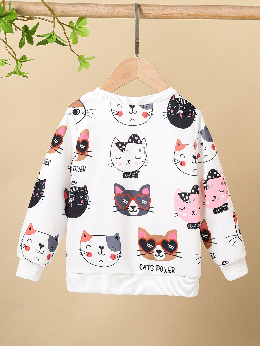 Girls Kitty Print Pullover Long Sleeve Crew Neck Sweatshirt Top Kids Fall Clothes